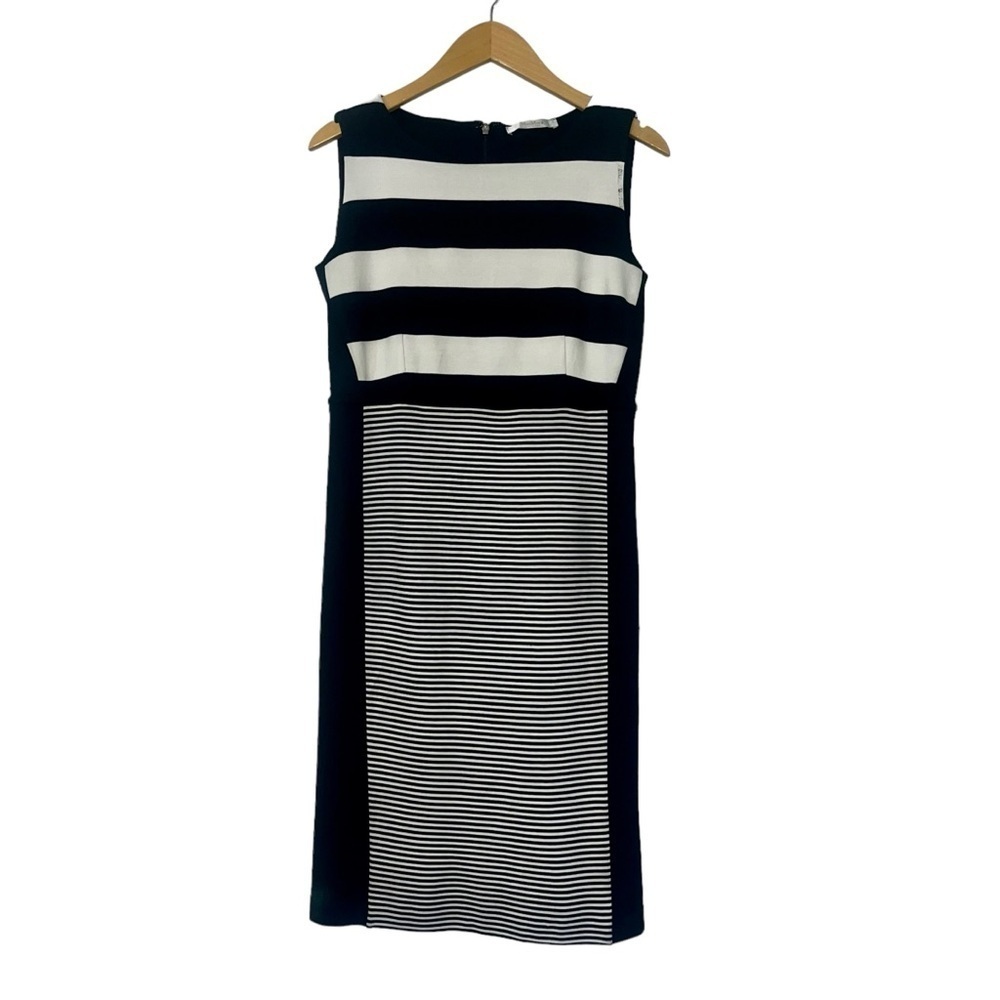 Max Mara Striped Mini Sleeveless Dress Black White Sz 42 Made In Italy Flawed* - Picture 2 of 12